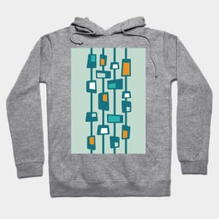 Mid Century Funky Blocks in Aqua, Teal and Orange Hoodie